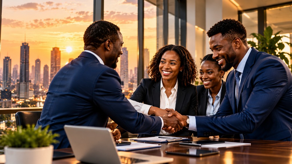 Professionals meeting around a table at sunset